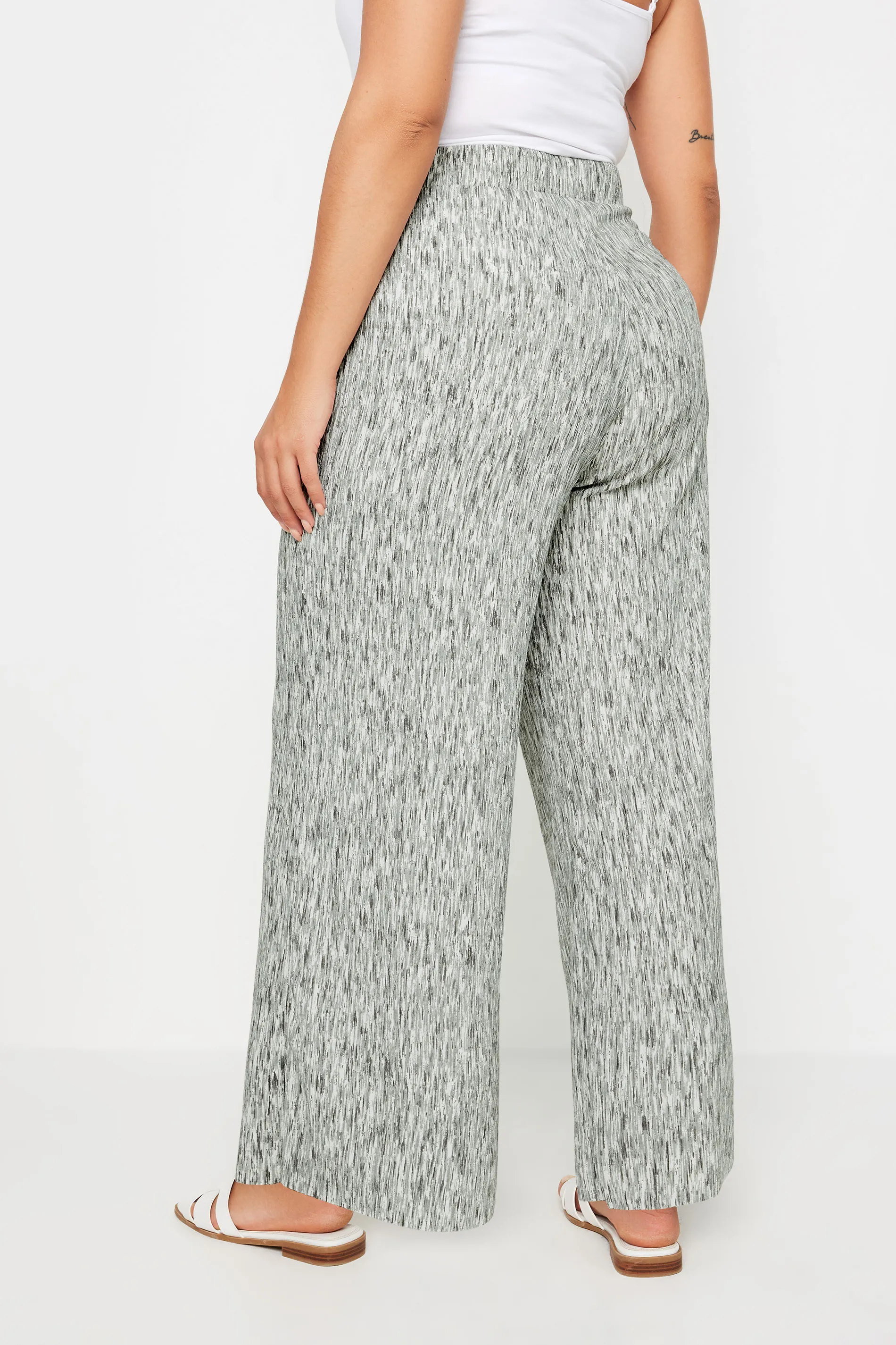 YOURS Curve Grey Abstract Print Textured Wide Leg Trousers