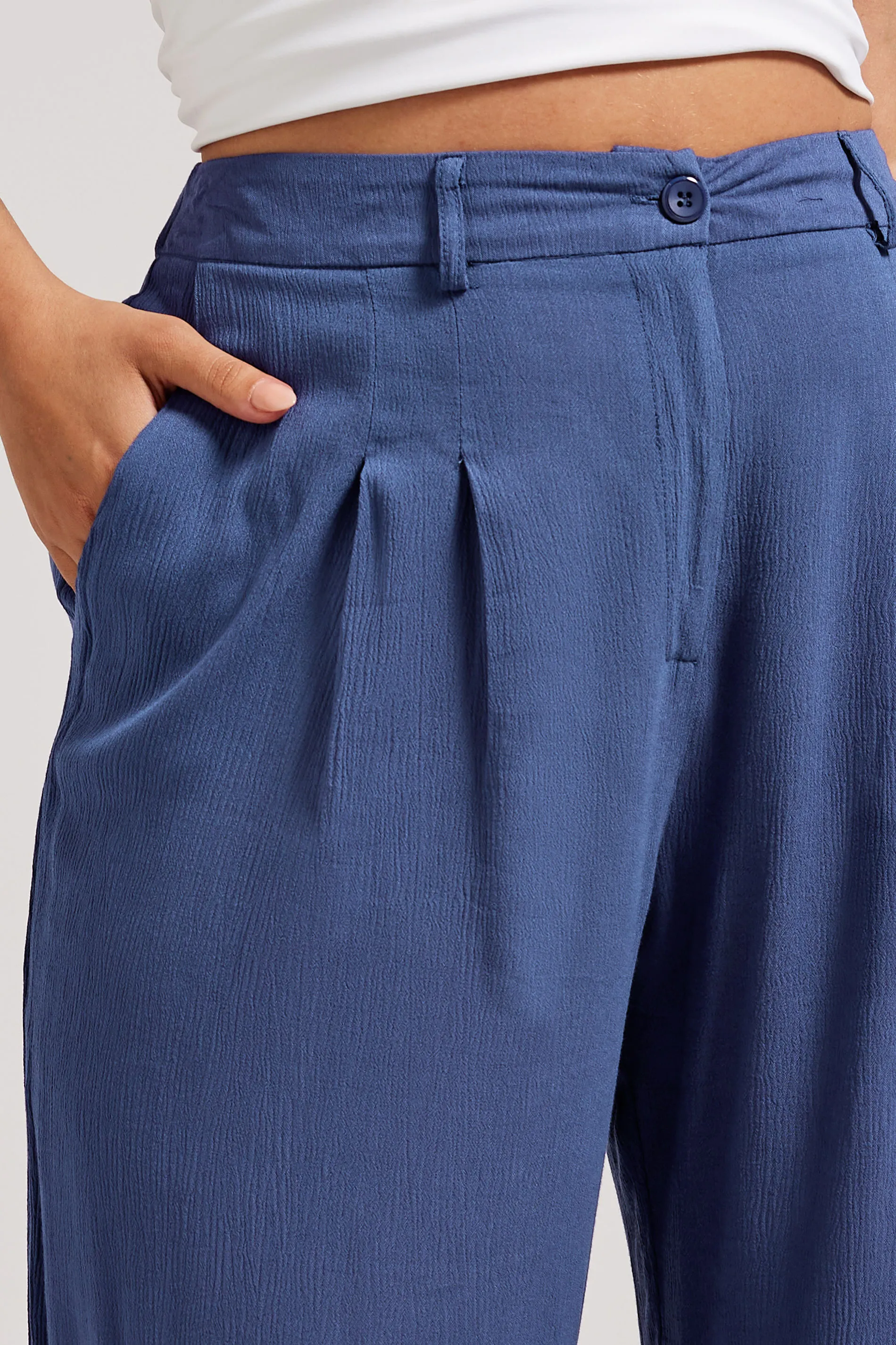 YOURS LONDON Curve Blue Pleat Front Wide Leg Trousers